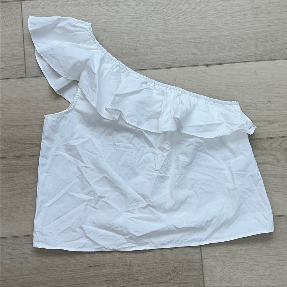 Banana Republic White Ruffle One-Shoulder Blouse